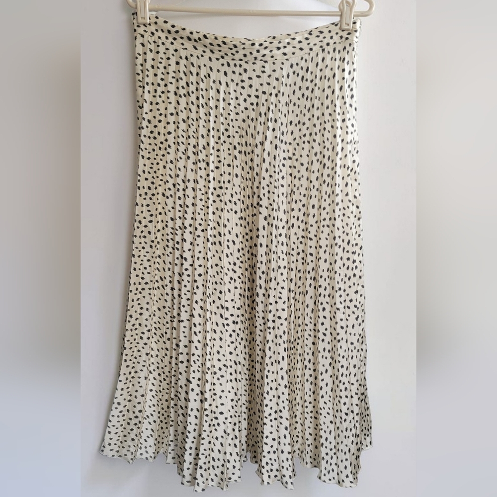 Zara Dalmation Print Pleated Midi Skirt Cream/Black | Classic, Preppy | Size XL